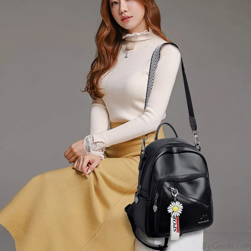 MULTIFUNCTIONAL DIAGONAL ZIPPER SATCHEL BAGS CASUAL DAYPACK NURSE BAG WORK PU LEATHER COLLEGE BACKPACK