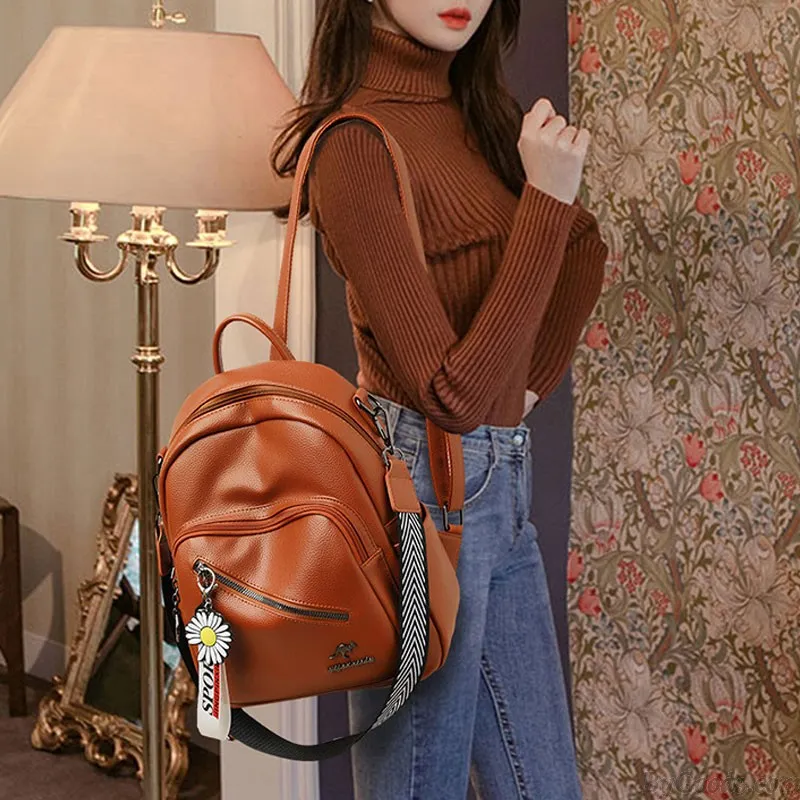 MULTIFUNCTIONAL DIAGONAL ZIPPER SATCHEL BAGS CASUAL DAYPACK NURSE BAG WORK PU LEATHER COLLEGE BACKPACK
