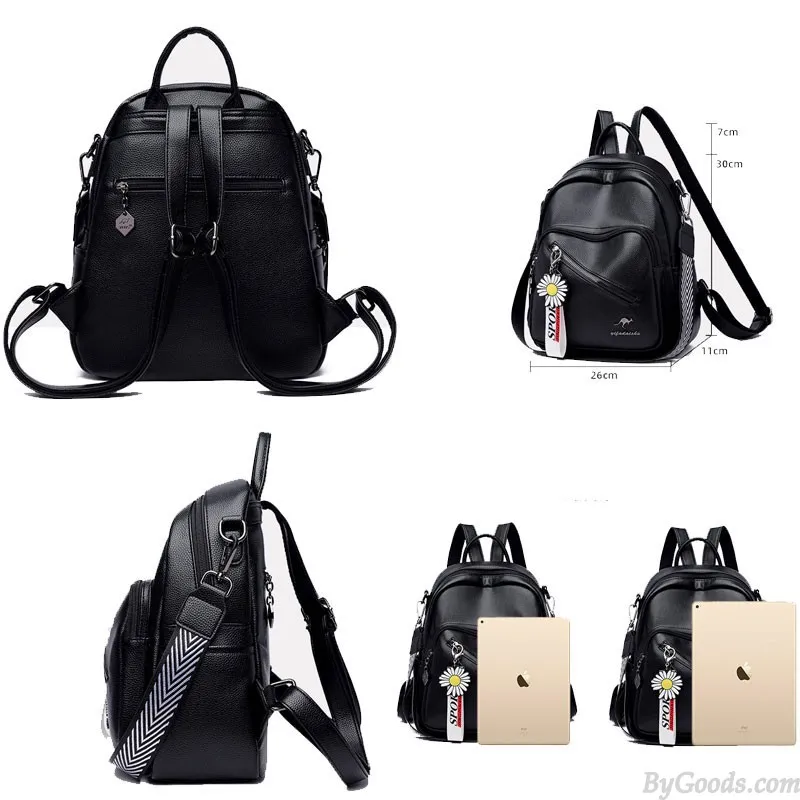 MULTIFUNCTIONAL DIAGONAL ZIPPER SATCHEL BAGS CASUAL DAYPACK NURSE BAG WORK PU LEATHER COLLEGE BACKPACK
