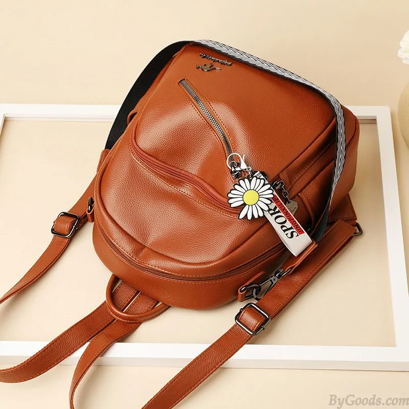 MULTIFUNCTIONAL DIAGONAL ZIPPER SATCHEL BAGS CASUAL DAYPACK NURSE BAG WORK PU LEATHER COLLEGE BACKPACK
