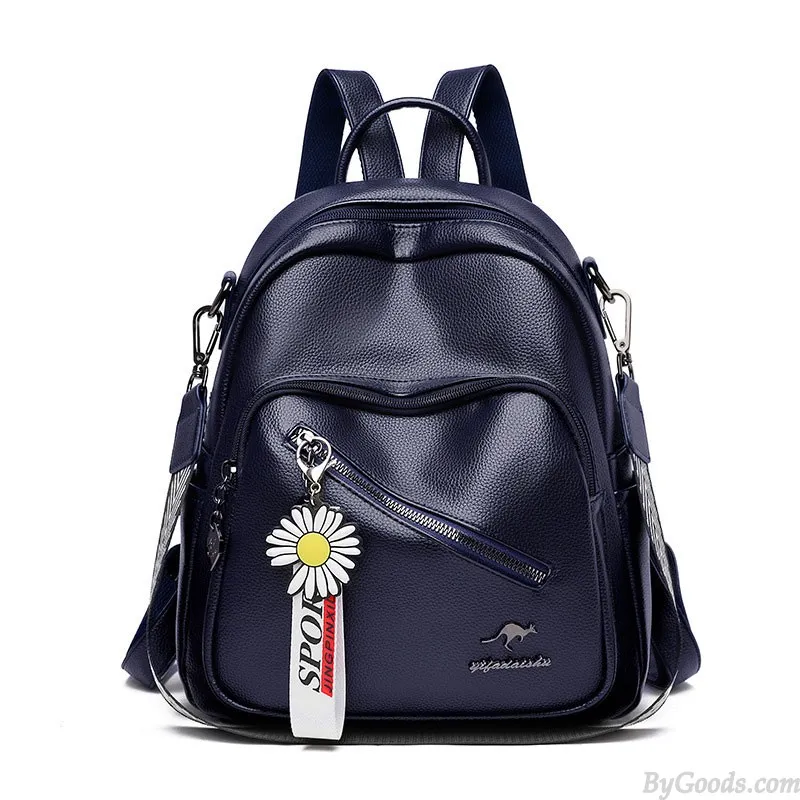 MULTIFUNCTIONAL DIAGONAL ZIPPER SATCHEL BAGS CASUAL DAYPACK NURSE BAG WORK PU LEATHER COLLEGE BACKPACK