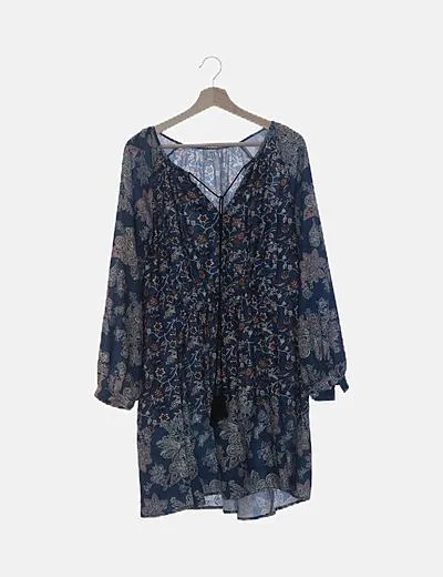 NoName Vestido azul étnico