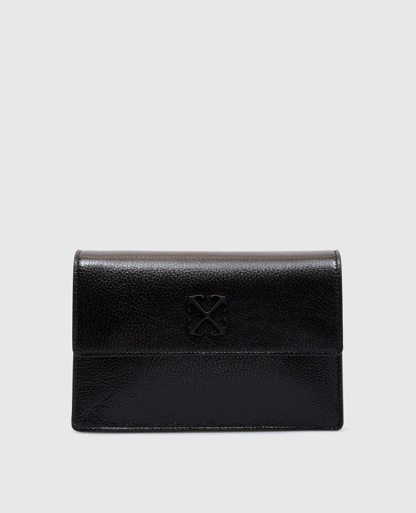 OFFWHITE BLACK LEATHER JITNEY BAG WITH METAL ARROW LOGO