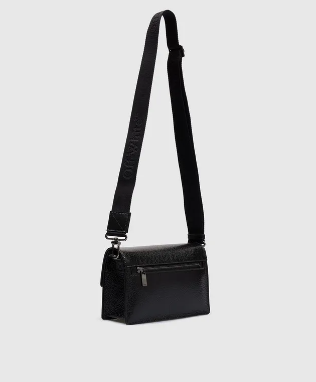 OFFWHITE BLACK LEATHER JITNEY BAG WITH METAL ARROW LOGO