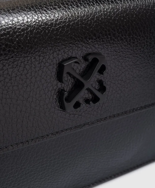 OFFWHITE BLACK LEATHER JITNEY BAG WITH METAL ARROW LOGO