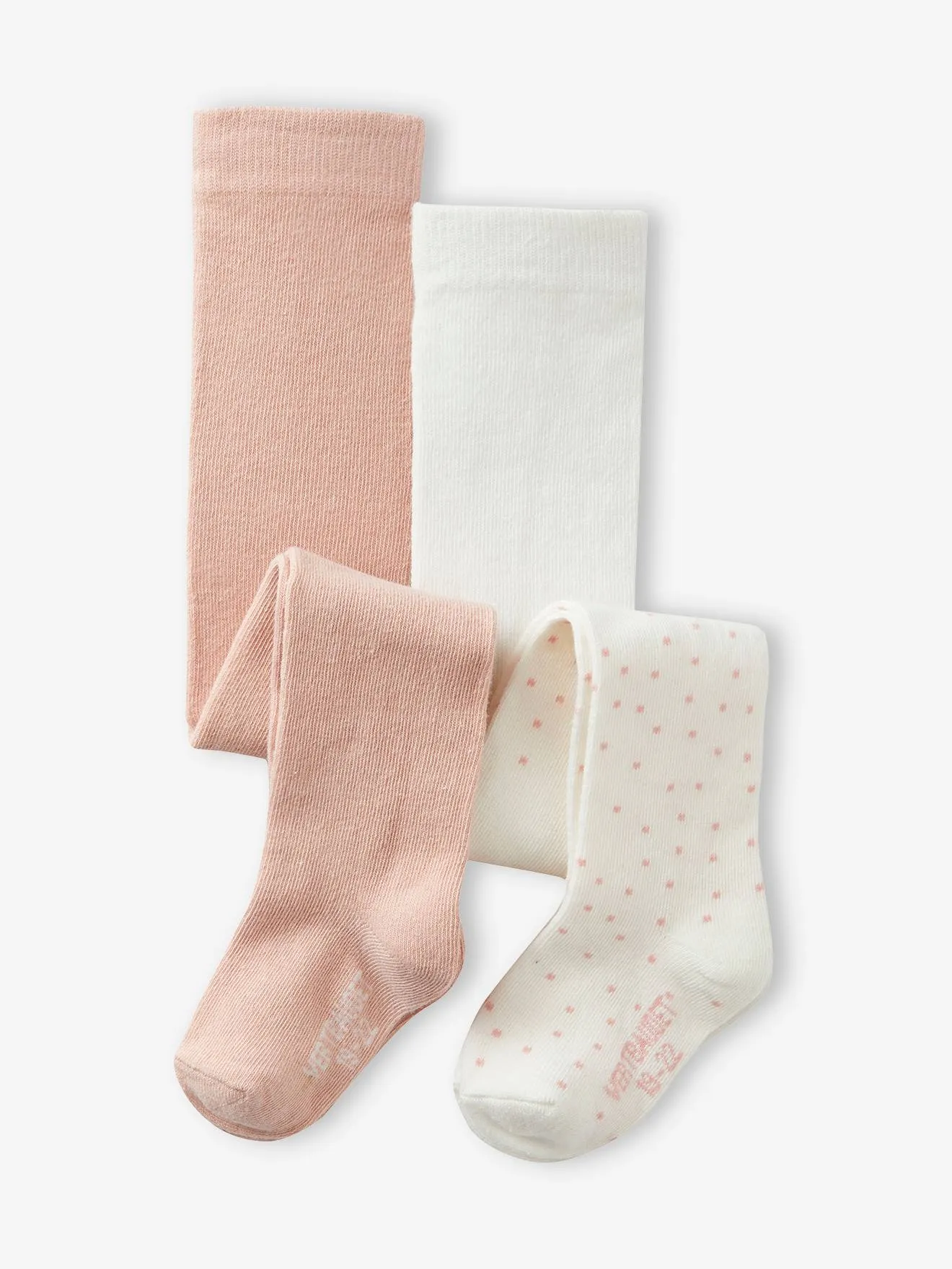 Pack de 2 pares de leotardos con lunares/lisos para bebé niña