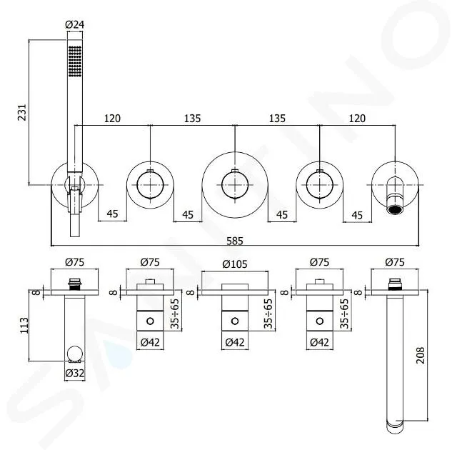 PAFFONI MODULAR BOX  GRIFO EMPOTRADO TERMOSTáTICO, PARA 2 DISPOSITIVOS, NEGRO MATE MDE001NO
