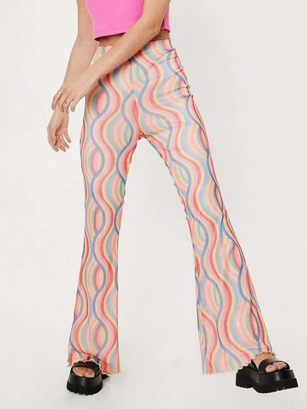 Pantalones acampanados con estampado de olas