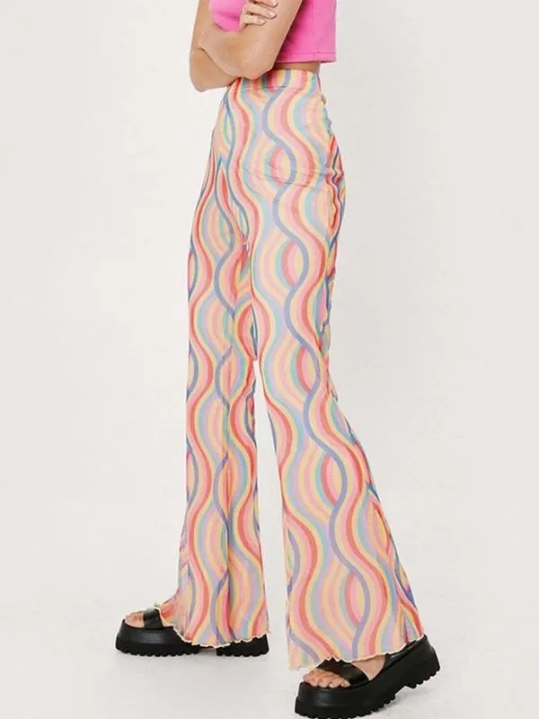 Pantalones acampanados con estampado de olas