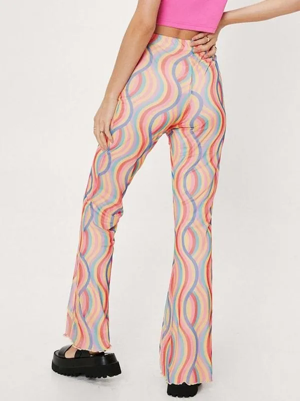 Pantalones acampanados con estampado de olas