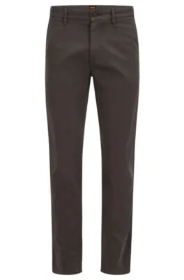 Pantalones tapered fit en satén de algodón elástico