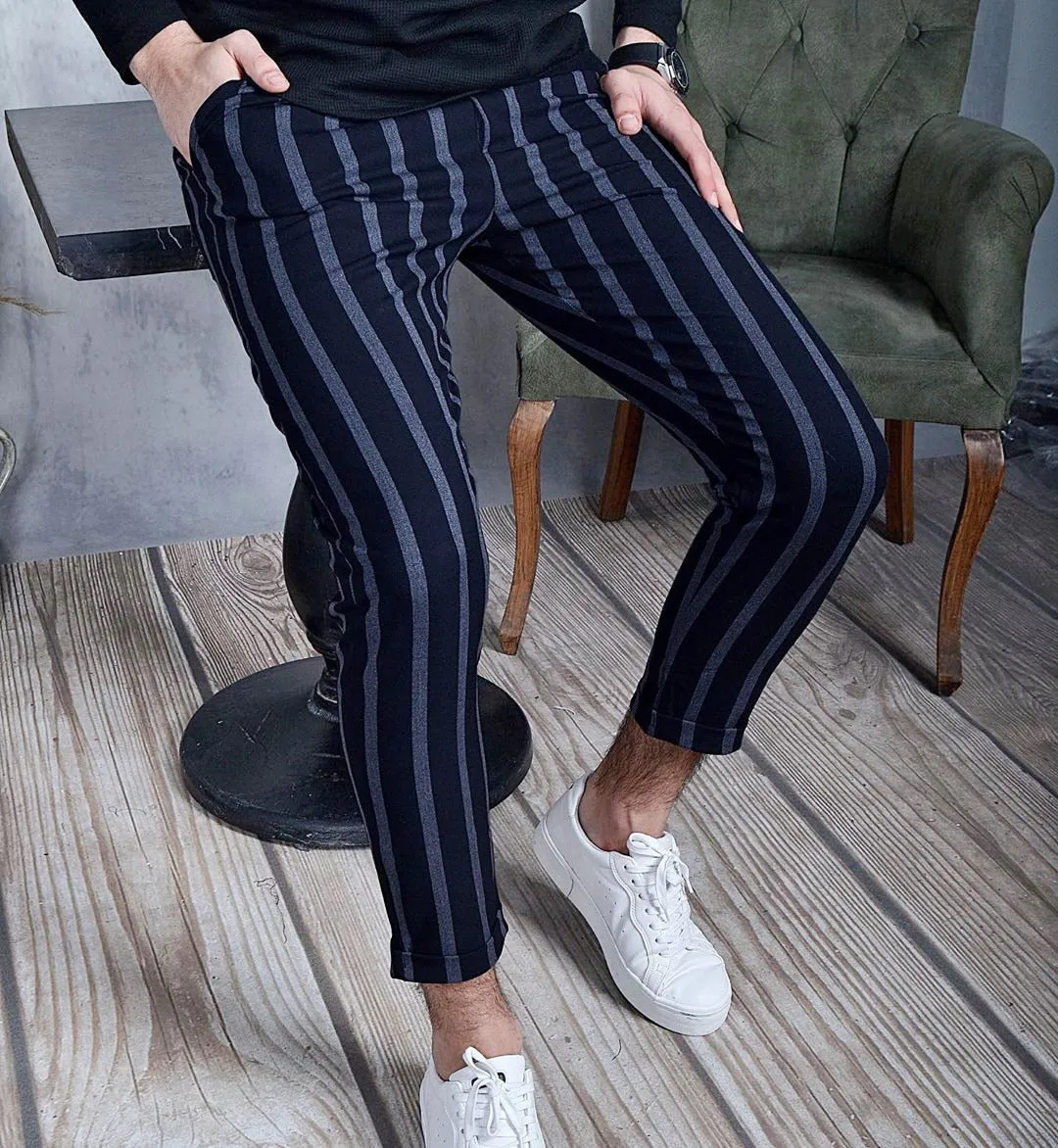 Pantalón Estampado A Raya Para Hombre