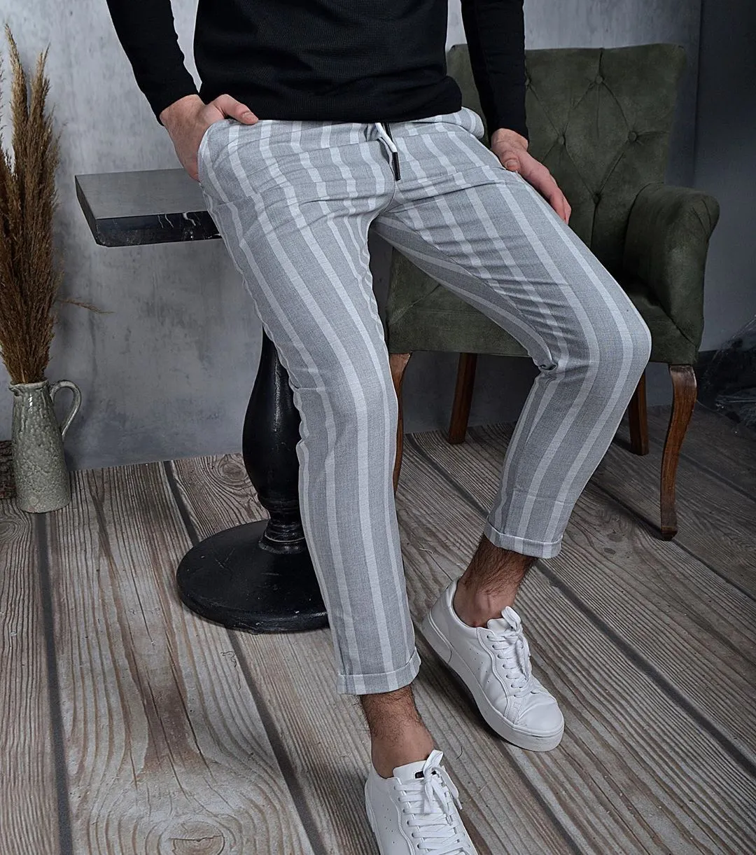 Pantalón Estampado A Raya Para Hombre