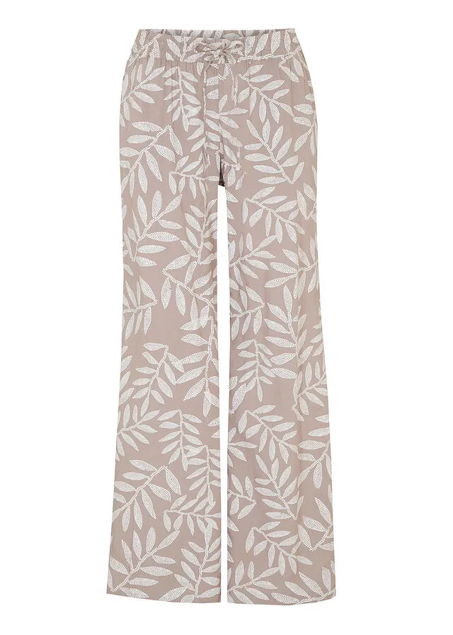 PANTALóN TIPO PALAZZO DE VISCOSA SOSTENIBLE CON ESTAMPADO MARRóN GRISáCEOBLANCO ESTAMPADO