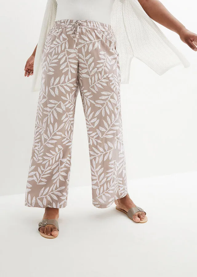 PANTALóN TIPO PALAZZO DE VISCOSA SOSTENIBLE CON ESTAMPADO MARRóN GRISáCEOBLANCO ESTAMPADO