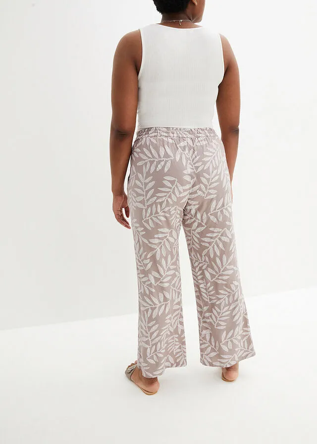 PANTALóN TIPO PALAZZO DE VISCOSA SOSTENIBLE CON ESTAMPADO MARRóN GRISáCEOBLANCO ESTAMPADO