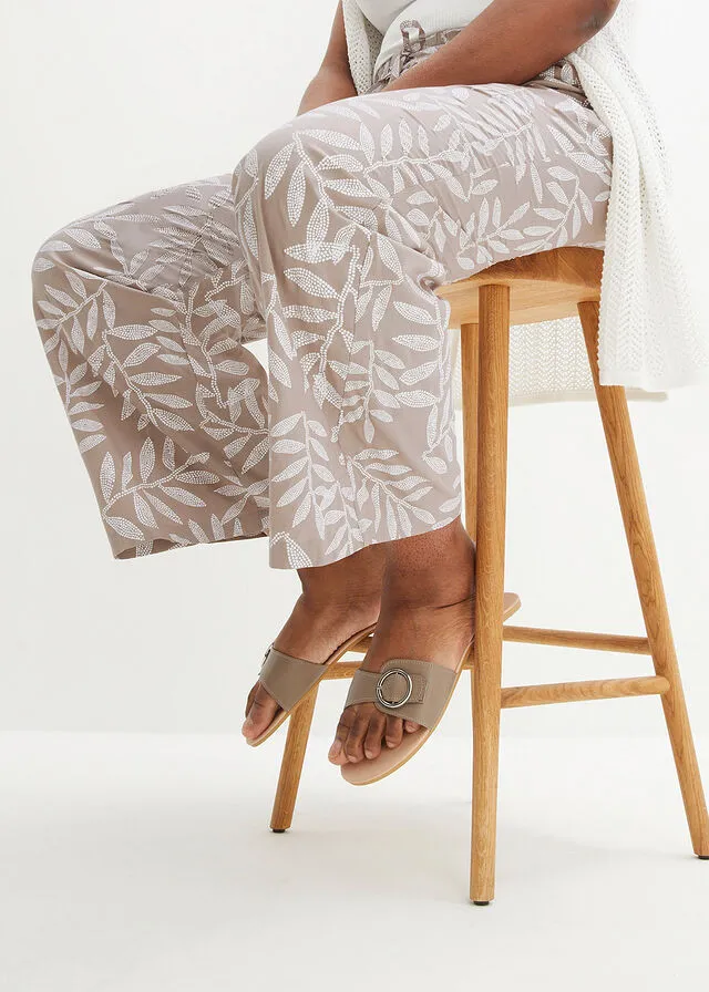 PANTALóN TIPO PALAZZO DE VISCOSA SOSTENIBLE CON ESTAMPADO MARRóN GRISáCEOBLANCO ESTAMPADO