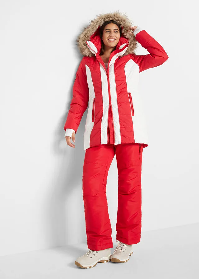 Pantalón térmico funcional de esquí con corte recto rojo intenso