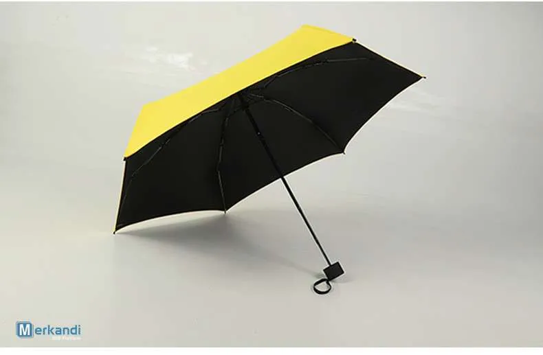 Paraguas plegable de bolsillo de verano con revestimiento de pegamento negro, diseño liviano de 5 secciones, ideal para la venta