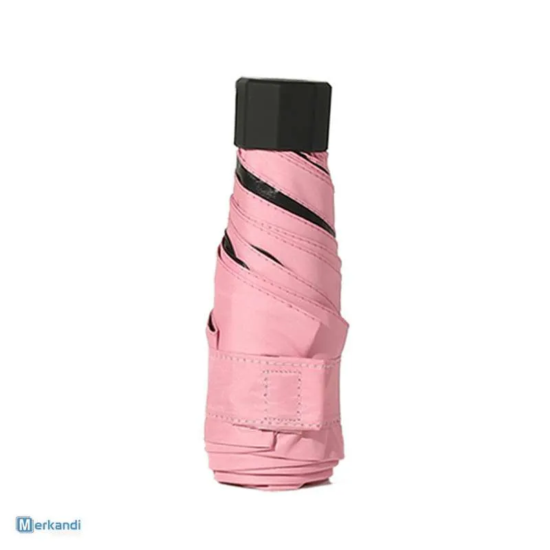 Paraguas plegable de bolsillo de verano con revestimiento de pegamento negro, diseño liviano de 5 secciones, ideal para la venta