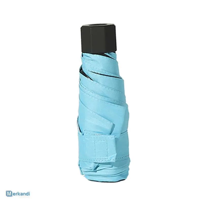Paraguas plegable de bolsillo de verano con revestimiento de pegamento negro, diseño liviano de 5 secciones, ideal para la venta