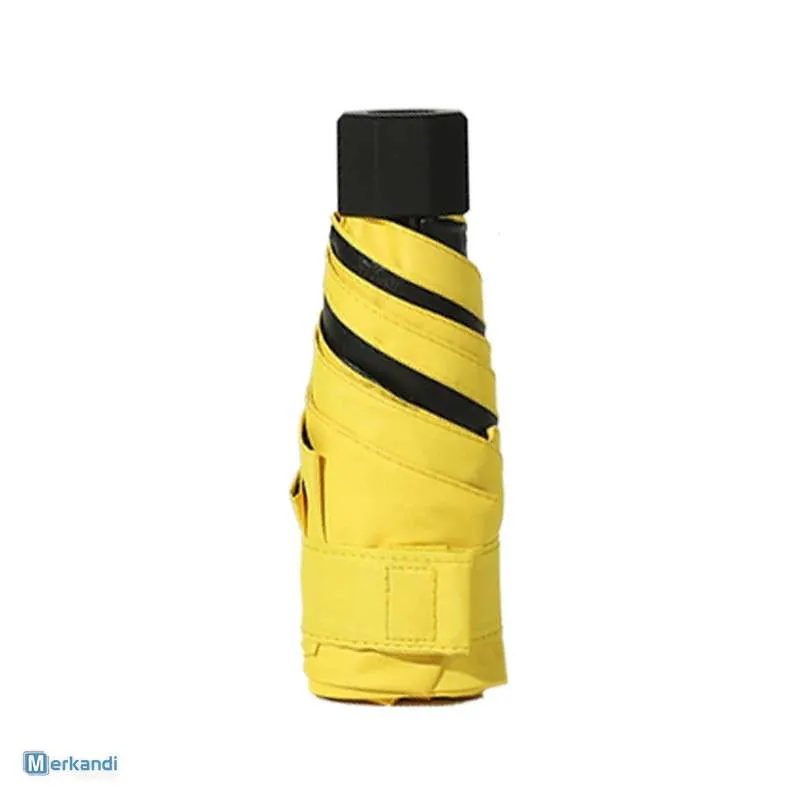 Paraguas plegable de bolsillo de verano con revestimiento de pegamento negro, diseño liviano de 5 secciones, ideal para la venta