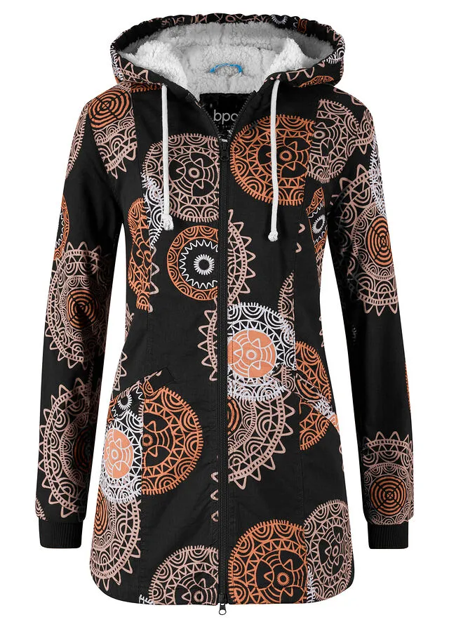 Parka de algodón estampada con capucha Negro estampado
