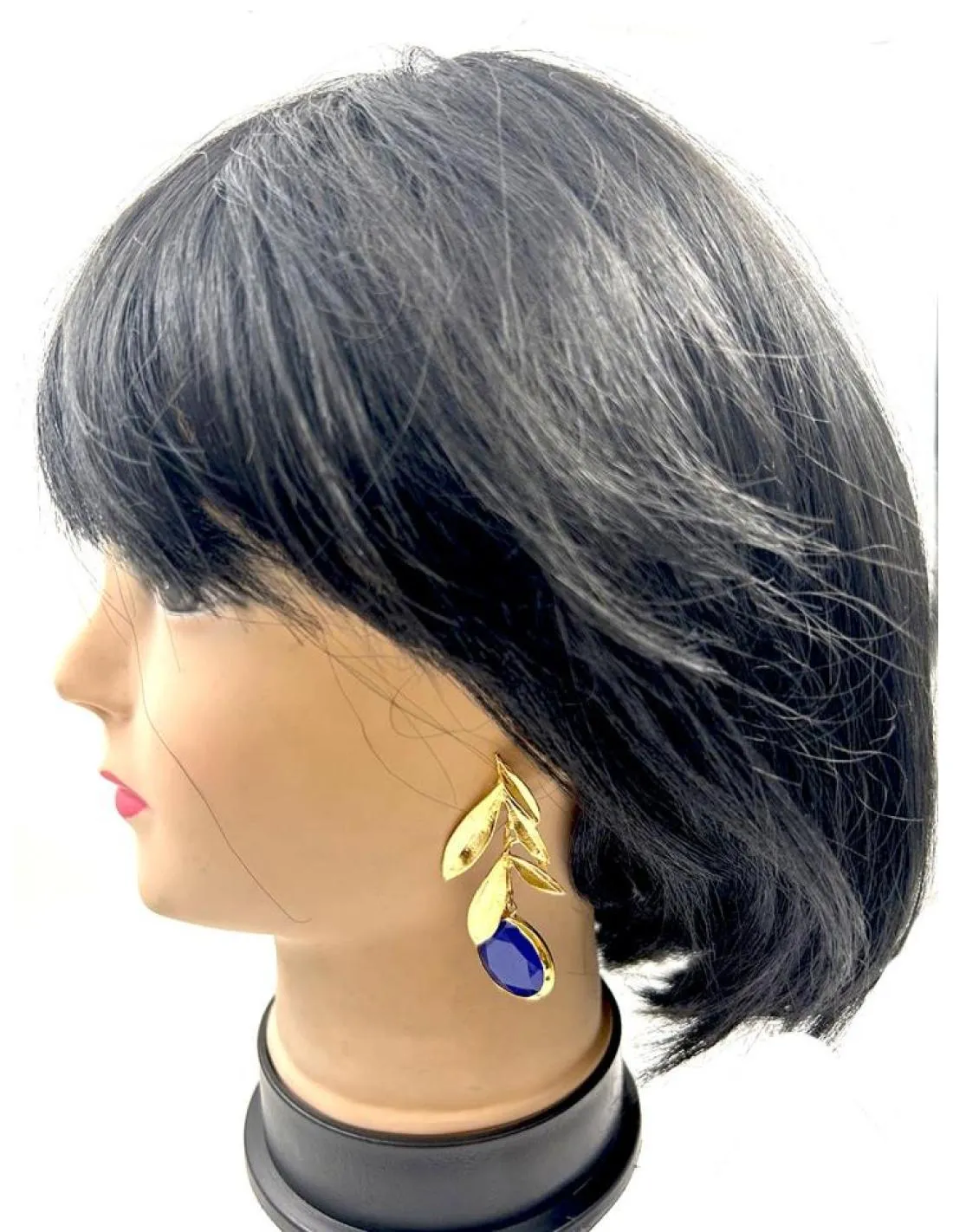 PENDIENTES AZULES MARINO Y HOJAS DORADAS DE OLIVO PARA BODAS Y EVENTOS