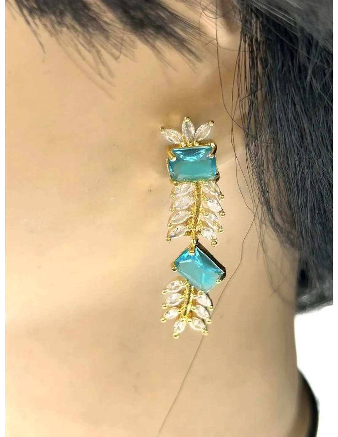 PENDIENTES BODA DORADOS Y AZULES PARA BODAS Y EVENTOS