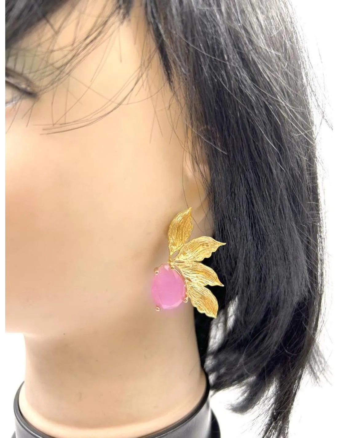 PENDIENTES BODAS DORADOS CON PIEDRAS ROSAS ESPECIAL EVENTOS DE DIA