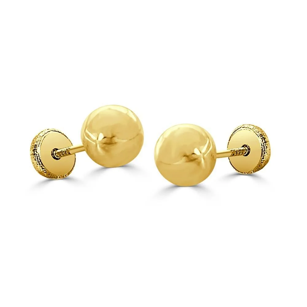 Pendientes de oro 18k de bola lisa de 3mm con cierre de rosca