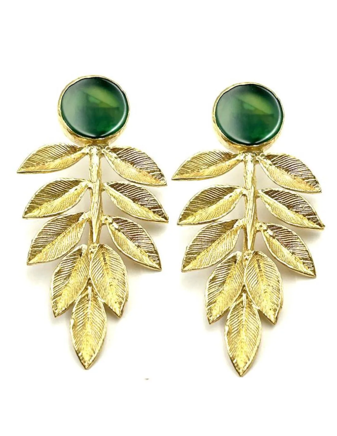 PENDIENTES ONLINE DORADOS DE HOJA Y PIEDRA VERDE PARA BODAS