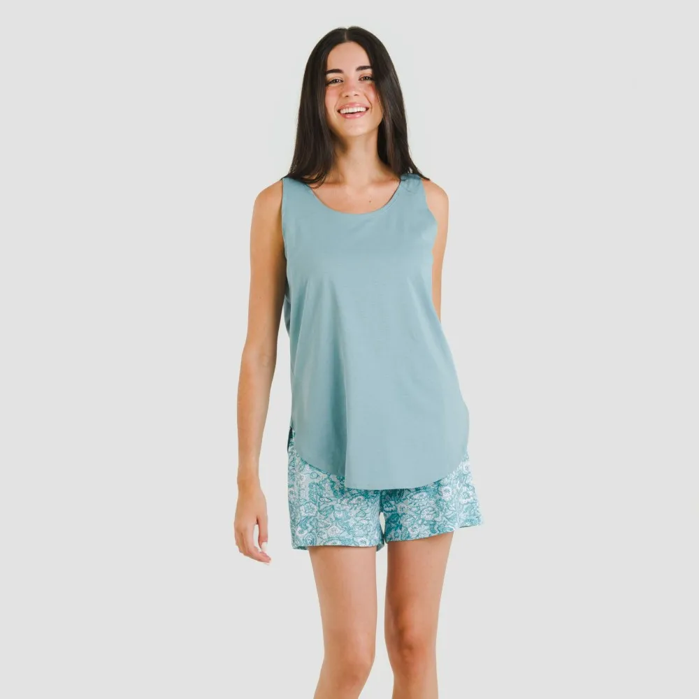 Pijama corto algodón Hera verde azulado