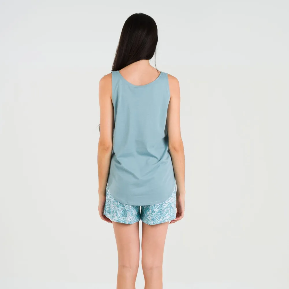 Pijama corto algodón Hera verde azulado