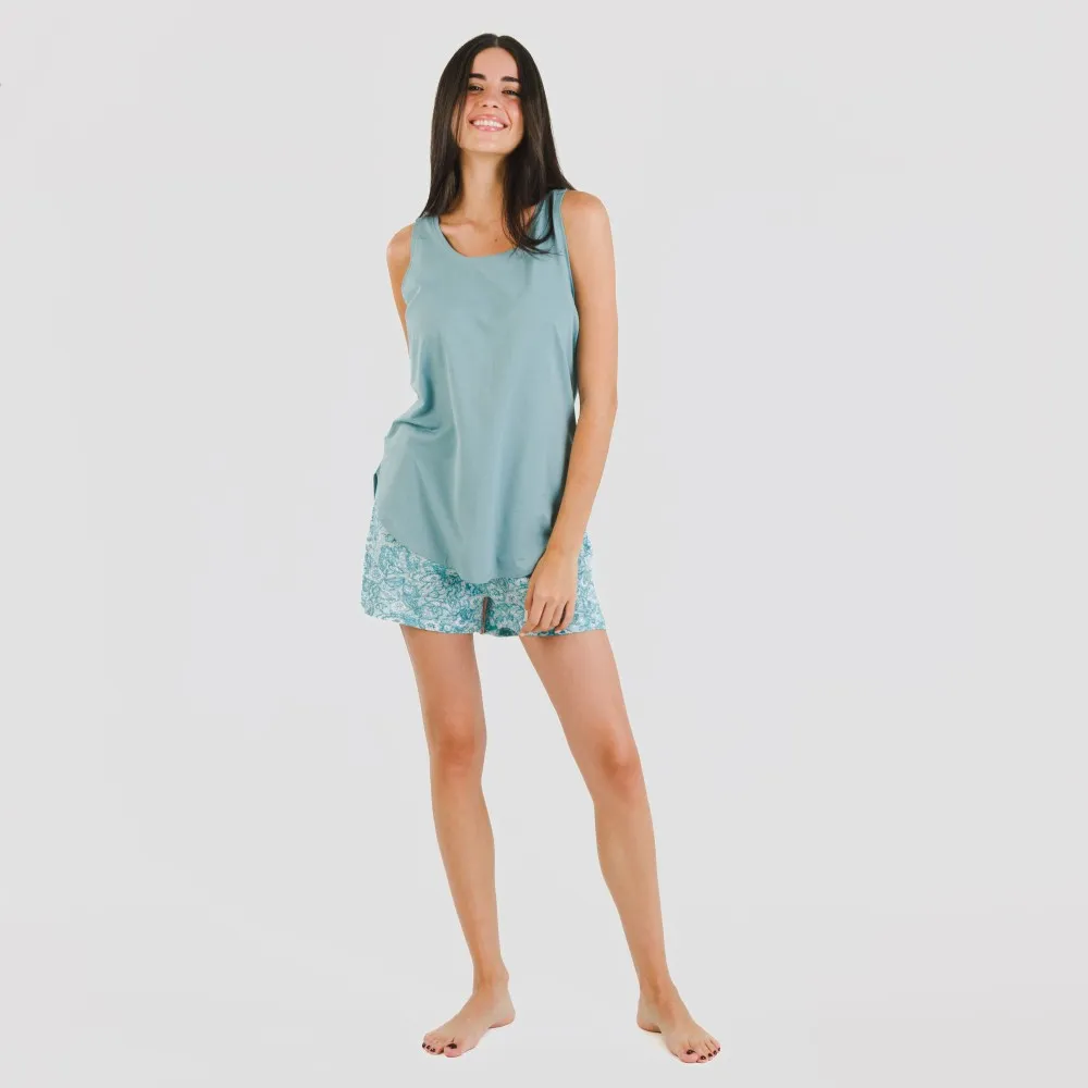 Pijama corto algodón Hera verde azulado