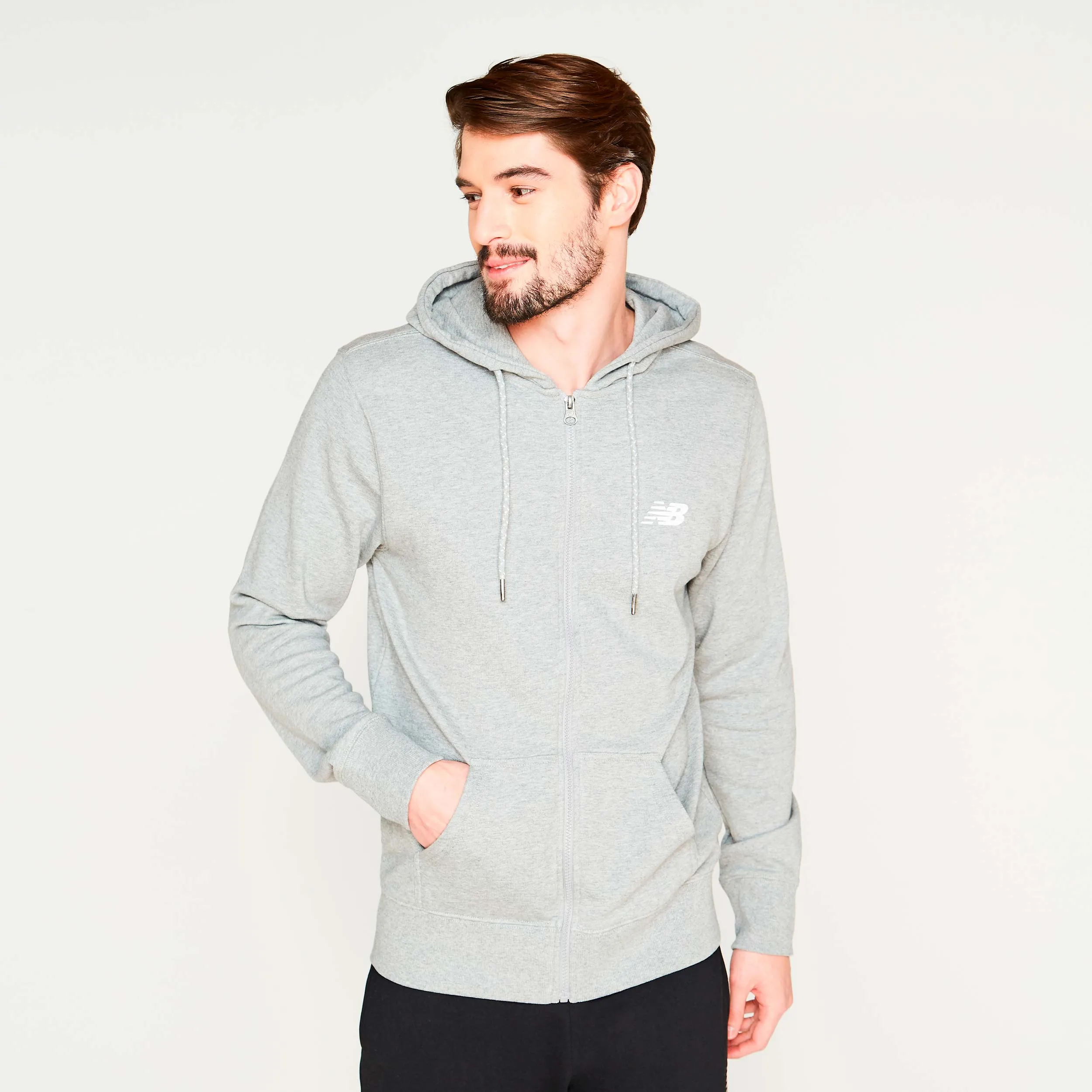 Polerón Hombre New Balance Full Zip Hoodie Gris