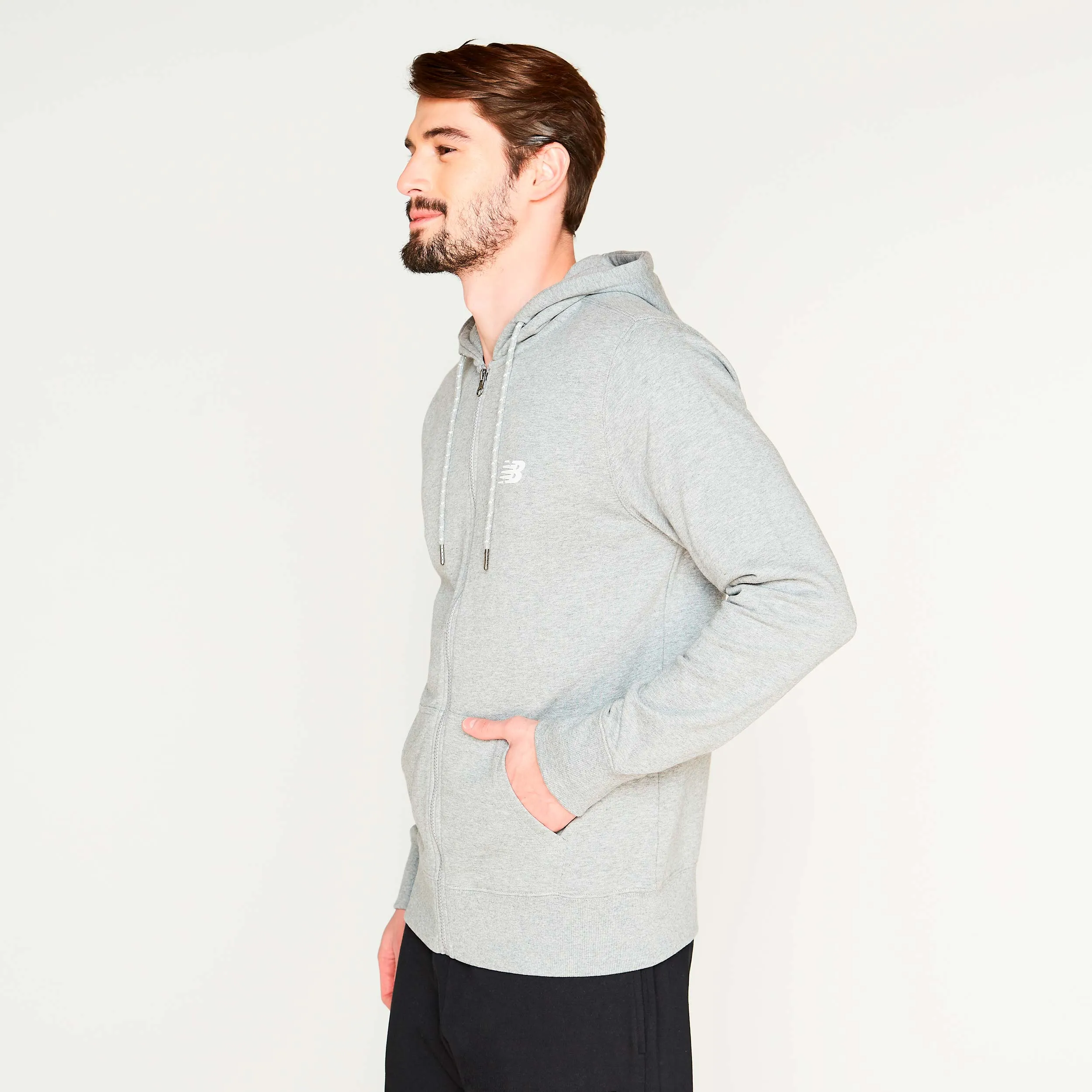 Polerón Hombre New Balance Full Zip Hoodie Gris
