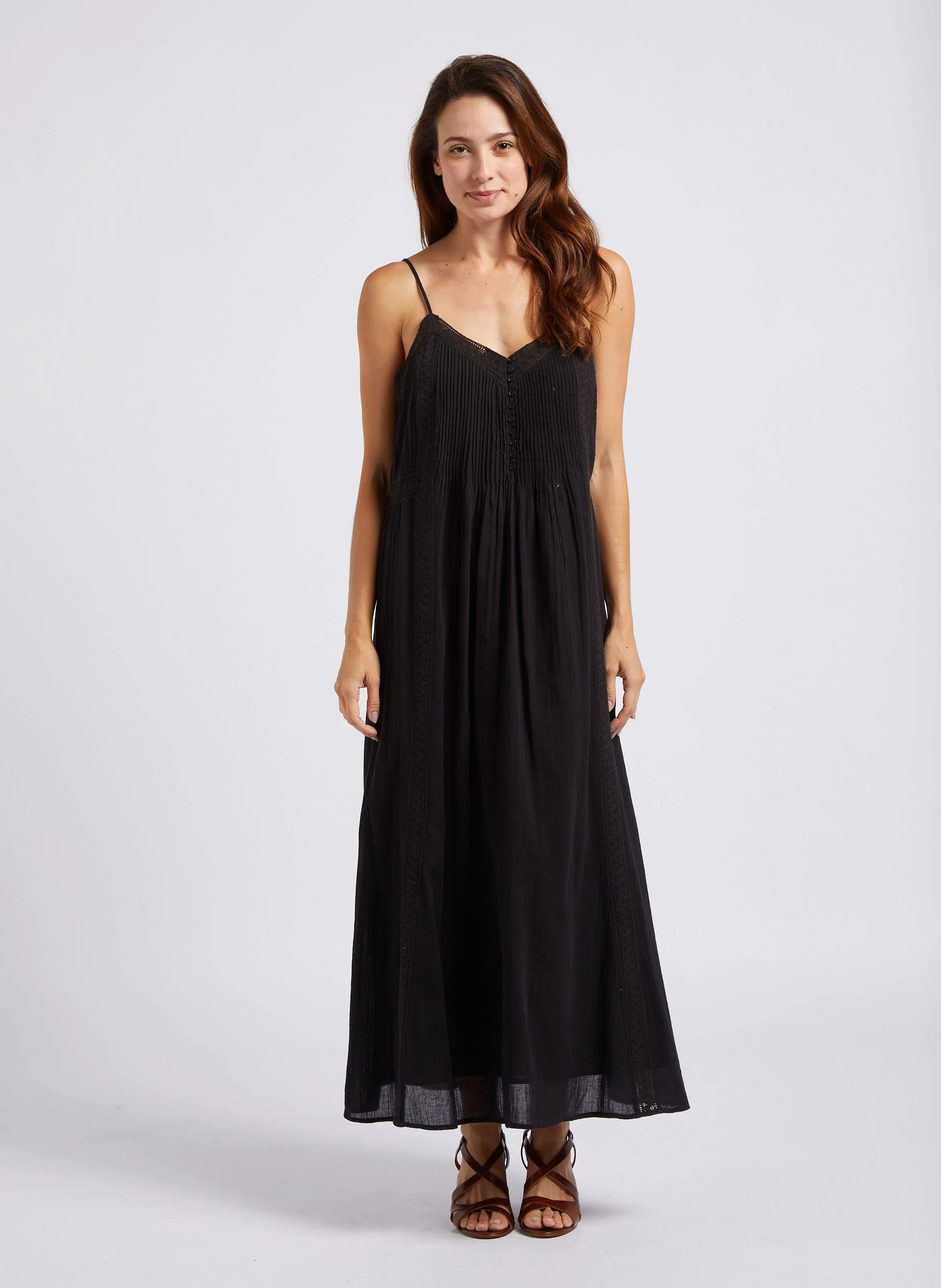 RASMANA  VESTIDO LARGO CON CUELLO EN V DE ALGODóN EN NEGRO