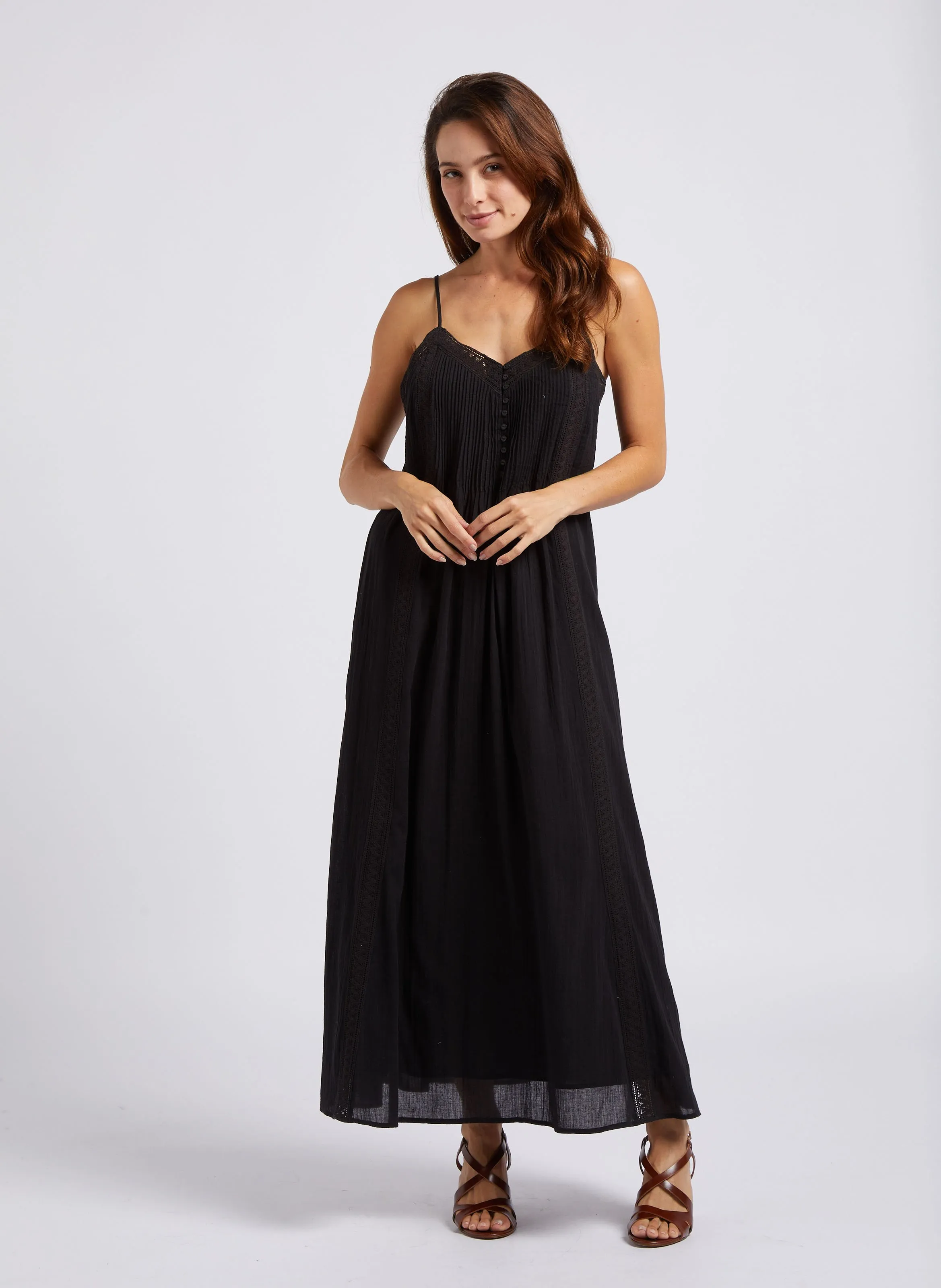 RASMANA  VESTIDO LARGO CON CUELLO EN V DE ALGODóN EN NEGRO