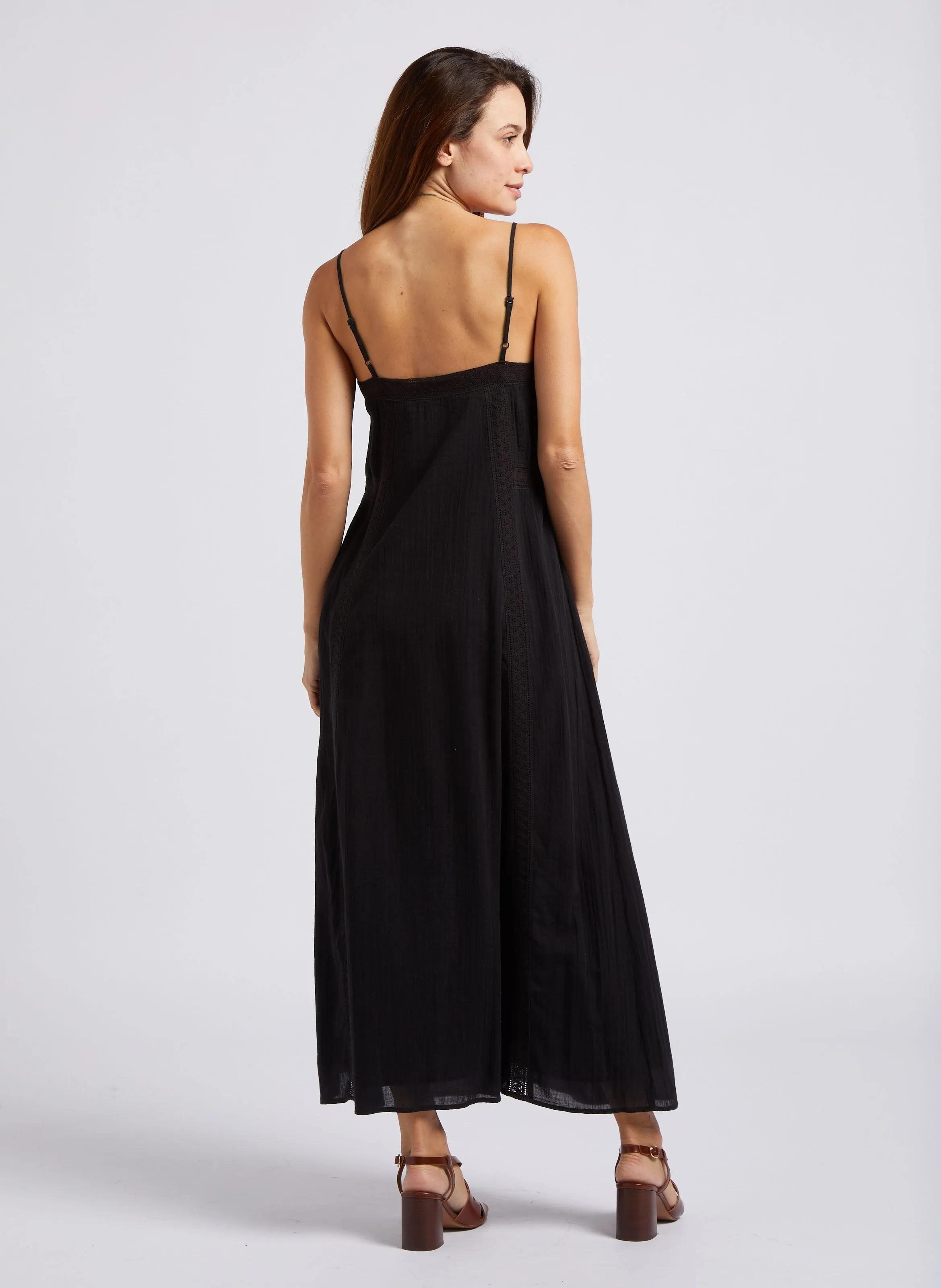RASMANA  VESTIDO LARGO CON CUELLO EN V DE ALGODóN EN NEGRO