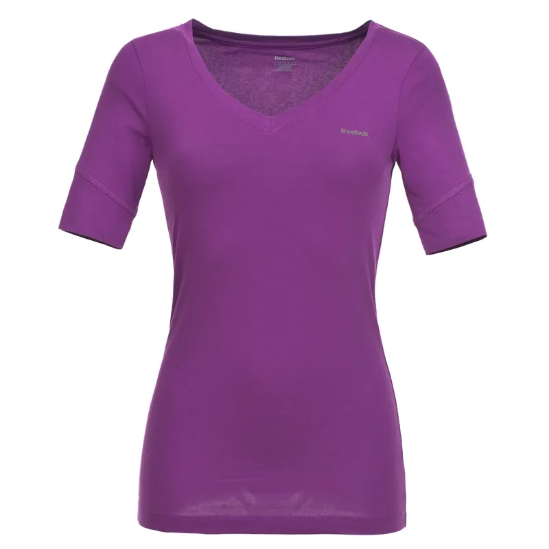 Reebok Camisa Mujer LS Deep Vneck Tee (berenjena)