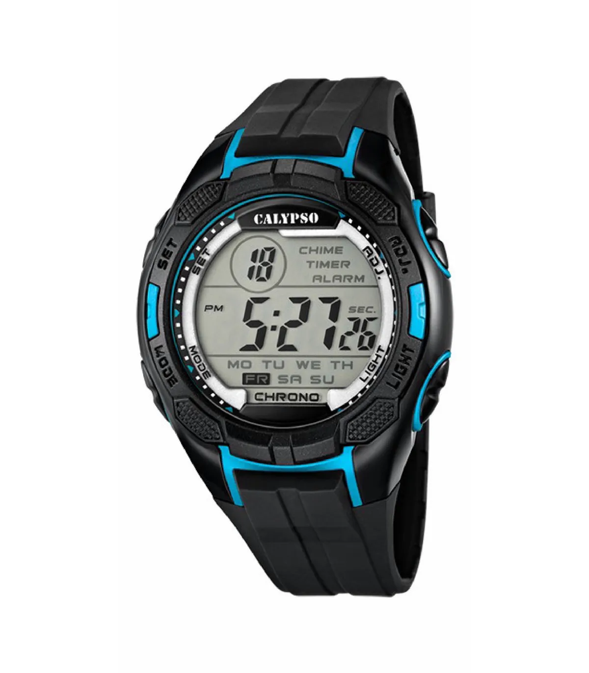 RELOJ CALYPSO DIGITAL HOMBRE CORREA CAUCHO NEGRO & DETALLES AZUL  K5627/2