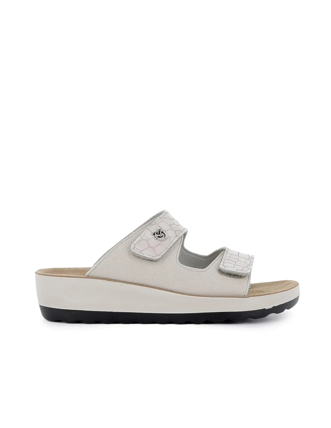 Sandalia de diario cuña textil velcro mujer marfil FLY FLOT