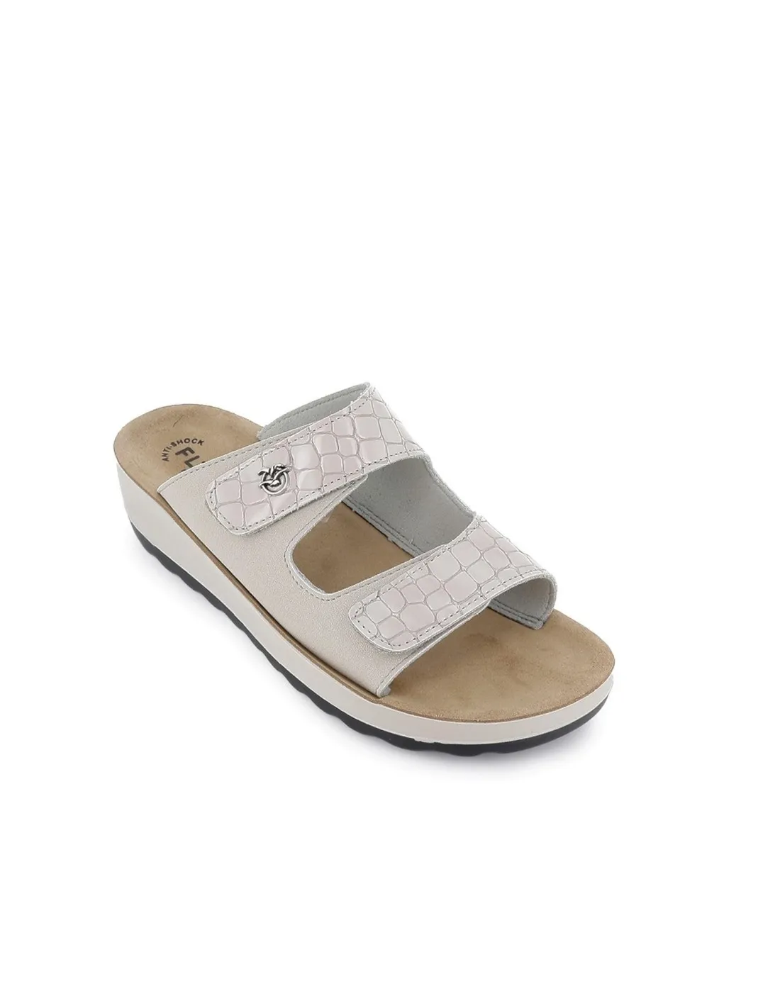 Sandalia de diario cuña textil velcro mujer marfil FLY FLOT
