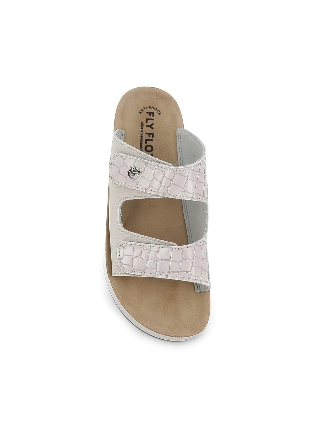 Sandalia de diario cuña textil velcro mujer marfil FLY FLOT