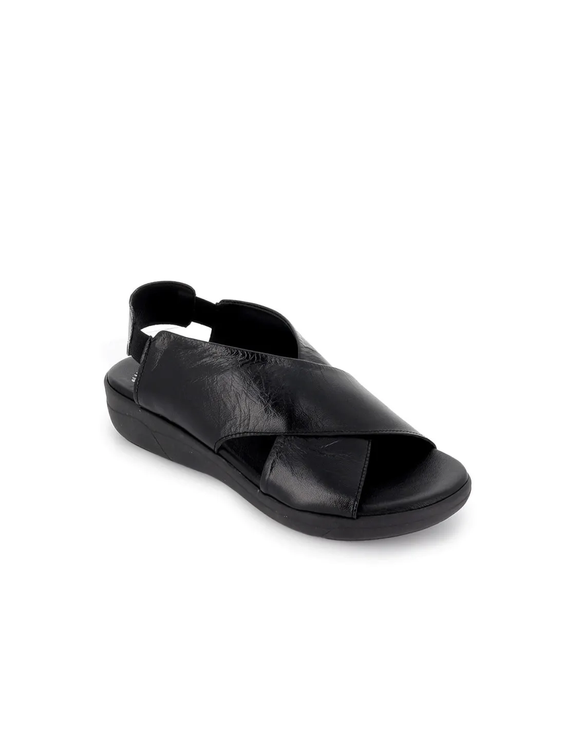 Sandalia de diario piel pala cruzada elasticos mujer negro Amelie Essence