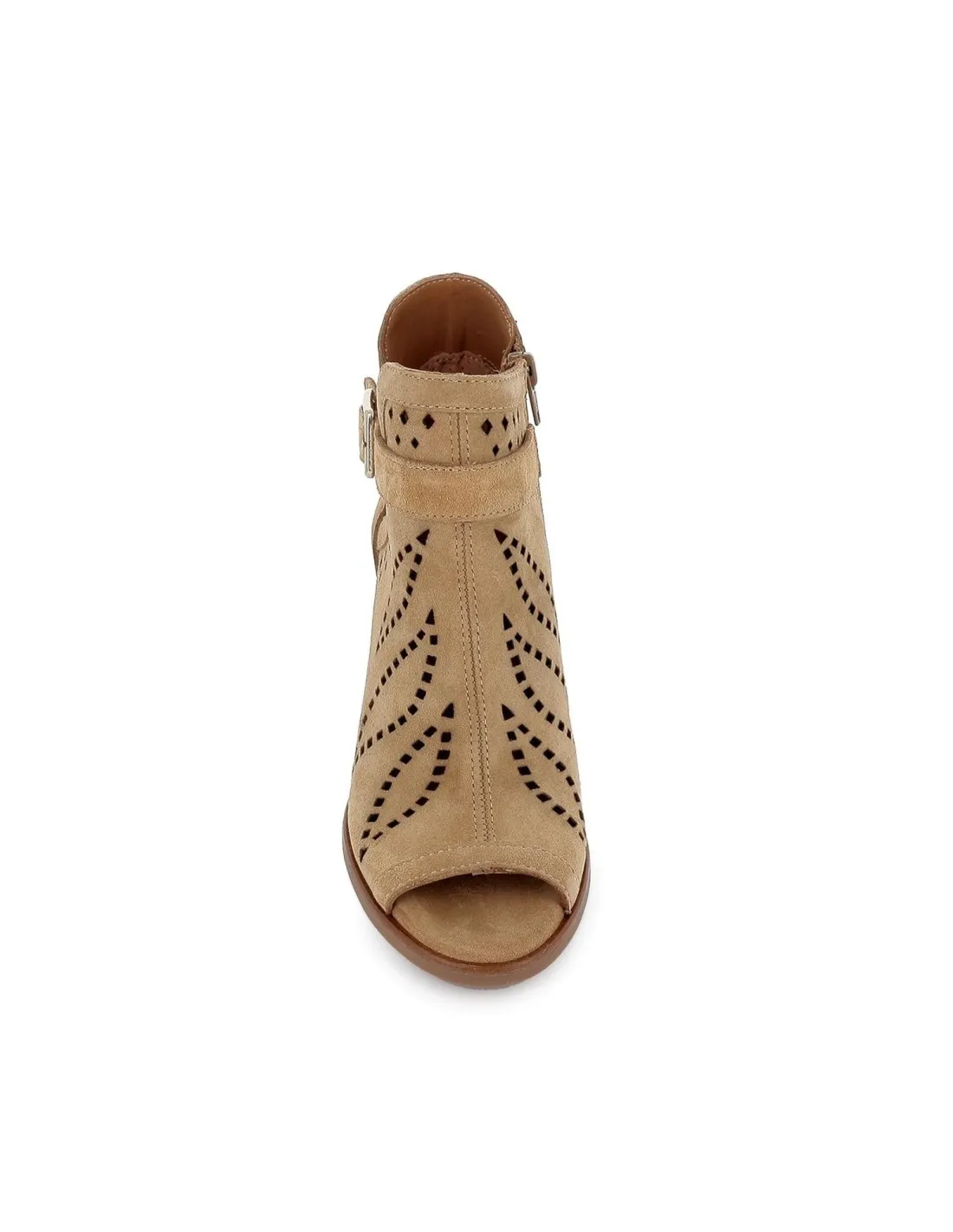 Sandalia de diario piel troquelada y hebilla tacón mujer camel ALPE