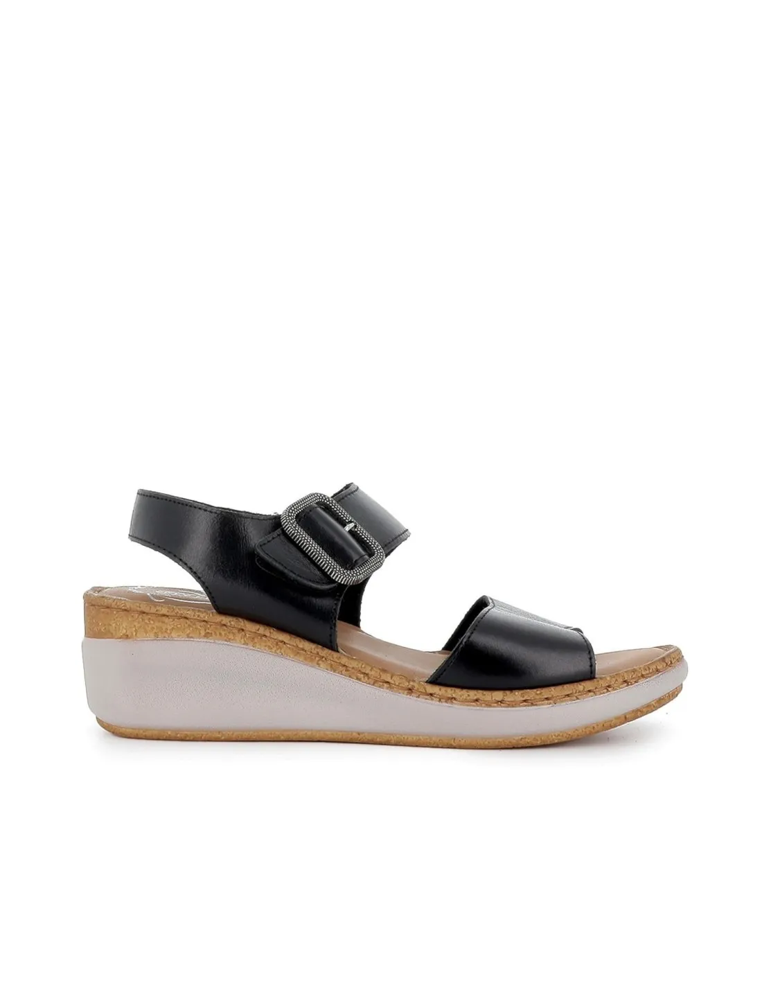 Sandalia de diario piel y tiras broche mujer negro FLY FLOT