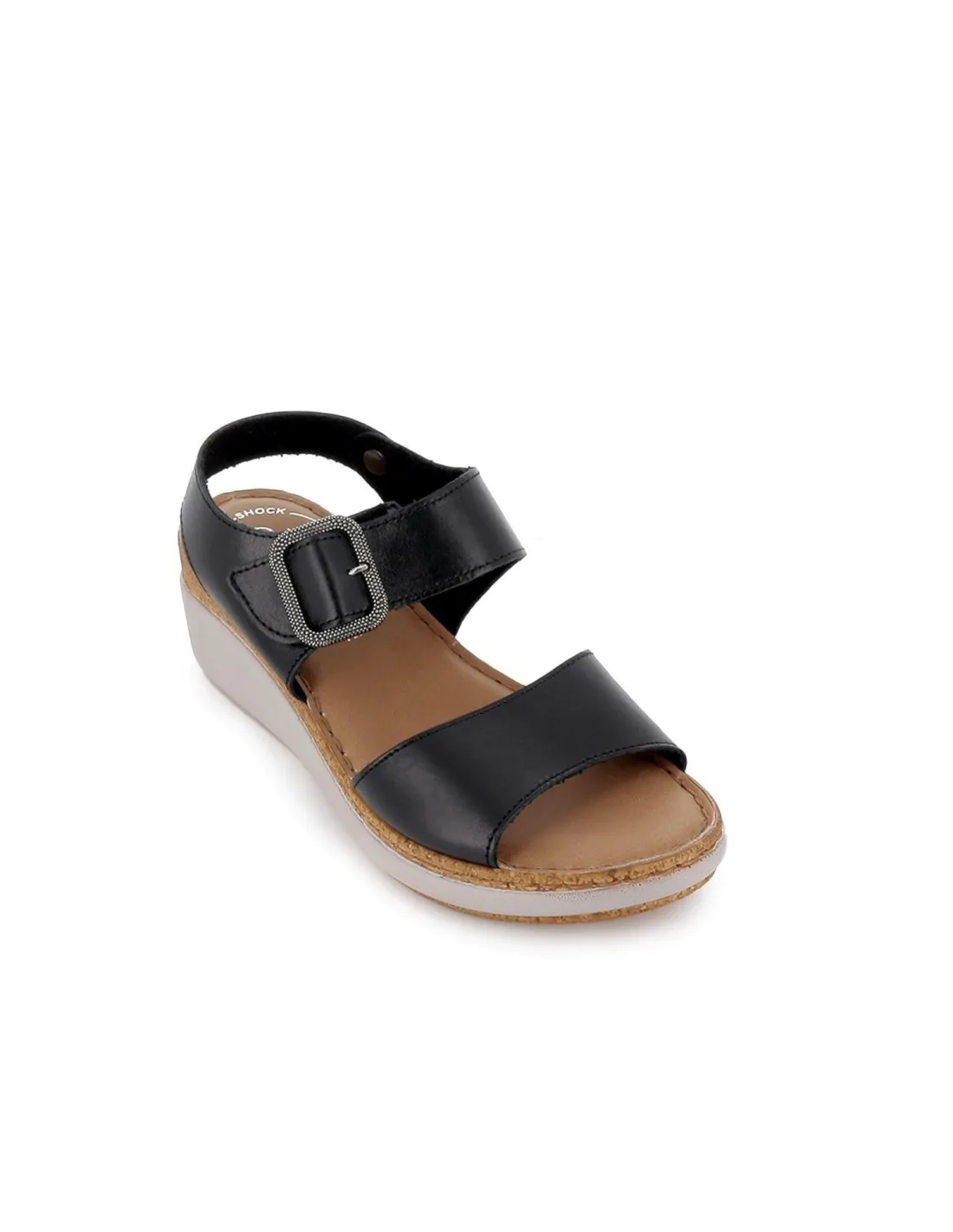 Sandalia de diario piel y tiras broche mujer negro FLY FLOT