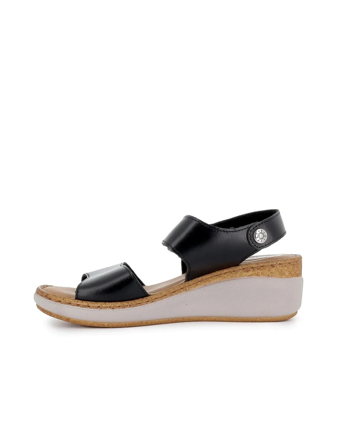 Sandalia de diario piel y tiras broche mujer negro FLY FLOT
